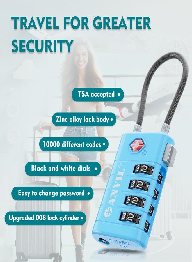 ANVIL 4 Digit Luggage Locks, TSA Locks for Luggage, Advanced TSA008 core, Alert Indicator for Your Travel Lock, Suitcase Lock. (4, 4 Colors) - Image 5