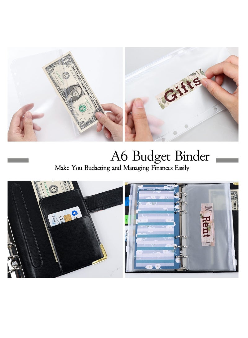 SOLARAE مجلد ميزانية مع أظرف بسحاب، أظرف نقدية للميزانية، مجلد ميزانية من جلد PU بحجم A6 مع 12 قطعة أظرف بسحاب شفافة، 12 قطعة أوراق ميزانية للميزانية، توفير المال (وردي) - Image 3