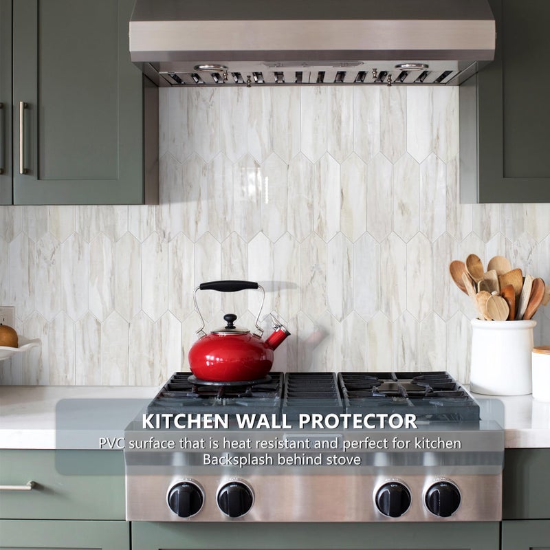 Vamos Tile Glossy Wood Marble Grain Backsplash Tile Peel and Stick, 12.8 x 12.8 Inch 10 Sheets Long Hexagon PVC Self Adhesive Mosaic Wall Tiles Stick on Backsplash for Kitchen and Bathroom - Image 2