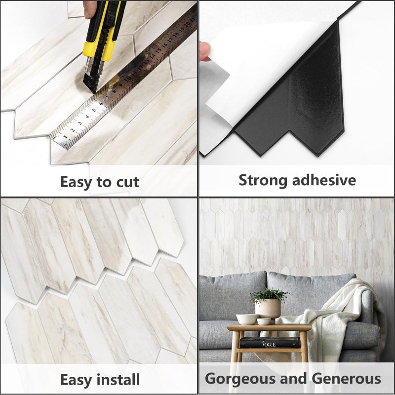Vamos Tile Glossy Wood Marble Grain Backsplash Tile Peel and Stick, 12.8 x 12.8 Inch 10 Sheets Long Hexagon PVC Self Adhesive Mosaic Wall Tiles Stick on Backsplash for Kitchen and Bathroom - Image 5