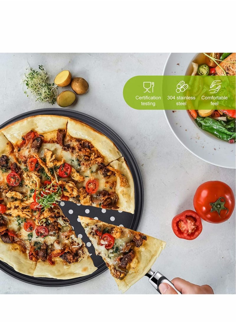 Excefore - Pizza Crisper Set, Carbon Steel Pizza Pans Perforated Non-Stick Tray with Holes, Stainless Steel Cake Pizza Cutter Tart Dessert Slicer for Home Restaurant Hotel Use, 2 Pieces - Image 1