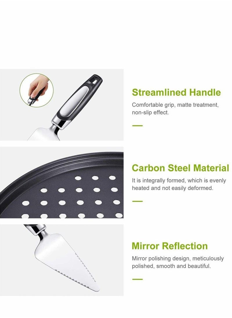 Excefore - Pizza Crisper Set, Carbon Steel Pizza Pans Perforated Non-Stick Tray with Holes, Stainless Steel Cake Pizza Cutter Tart Dessert Slicer for Home Restaurant Hotel Use, 2 Pieces - Image 1