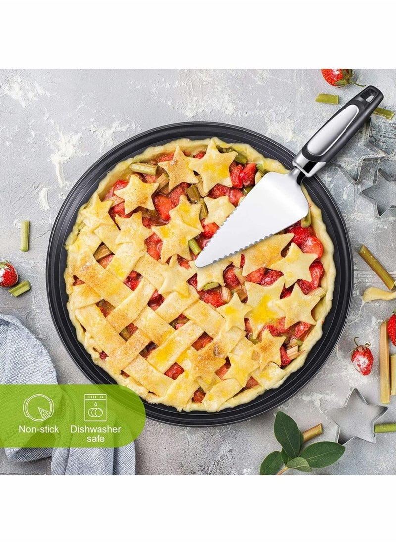 Excefore - Pizza Crisper Set, Carbon Steel Pizza Pans Perforated Non-Stick Tray with Holes, Stainless Steel Cake Pizza Cutter Tart Dessert Slicer for Home Restaurant Hotel Use, 2 Pieces - Image 1