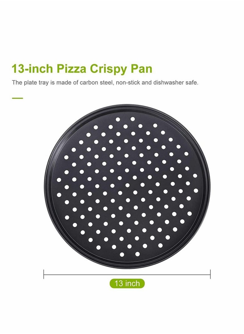 Excefore - Pizza Crisper Set, Carbon Steel Pizza Pans Perforated Non-Stick Tray with Holes, Stainless Steel Cake Pizza Cutter Tart Dessert Slicer for Home Restaurant Hotel Use, 2 Pieces - Image 1