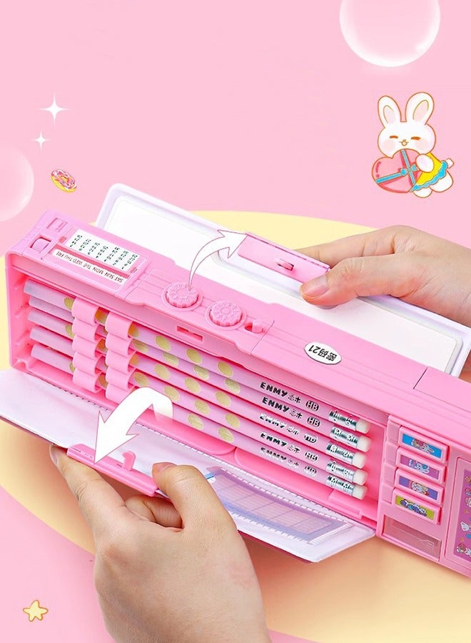 Pop up Multifunction Pencil Case for Kids Unique Stationery Set School Supplies for School Students with Sharpener Password Lock Schedule Whiteboard(Pink) - Image 2