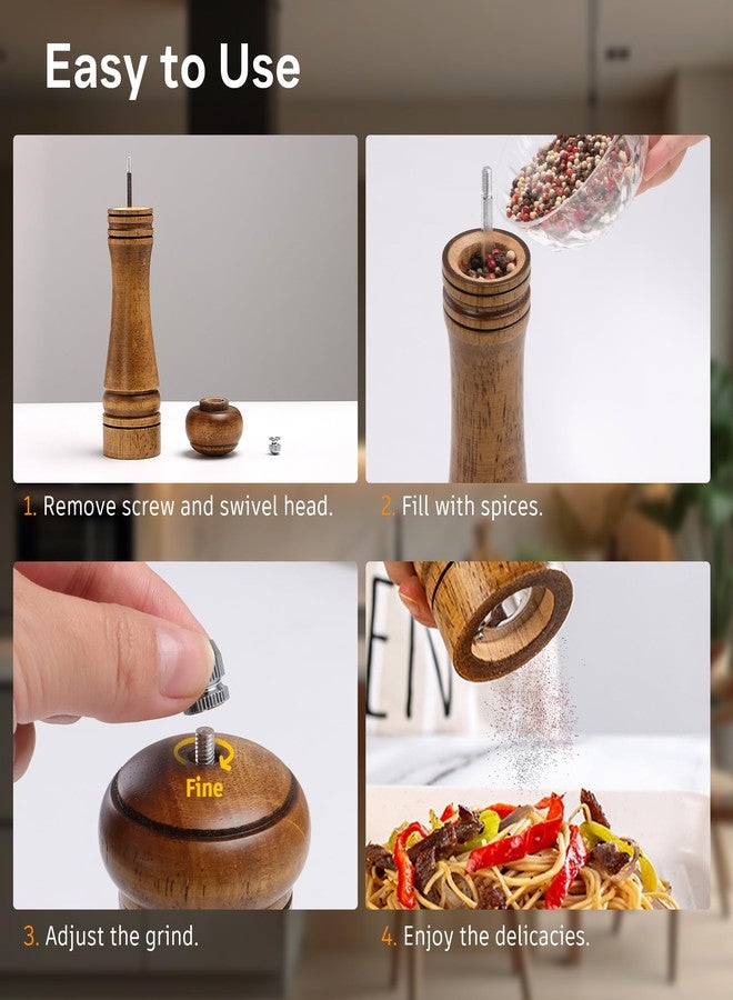 M JINGMEI Wood Salt and Pepper Grinder, Salt Grinder and Pepper Mill, Oak Wood Shakers with Adjustable Ceramic Grinders - 8 inches, 1 Pack - Image 5