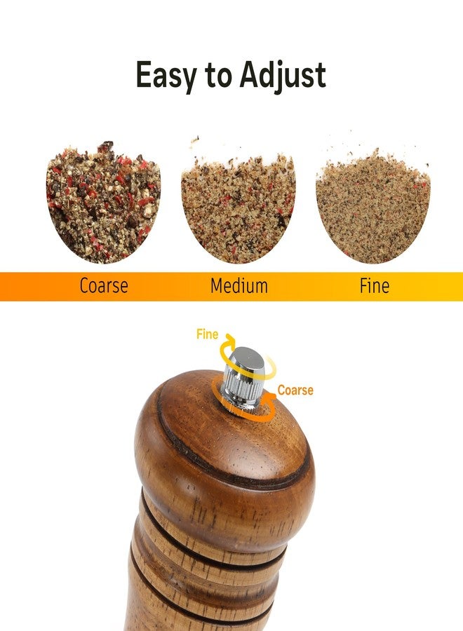 M JINGMEI Wood Salt and Pepper Grinder, Salt Grinder and Pepper Mill, Oak Wood Shakers with Adjustable Ceramic Grinders - 8 inches, 1 Pack - Image 3