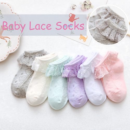Santgoo Baby girls Socks Ruffle Eyelet Lace Socks 3-6 Infant White Dress Socks For Newborn White 6 Pairs - Image 4