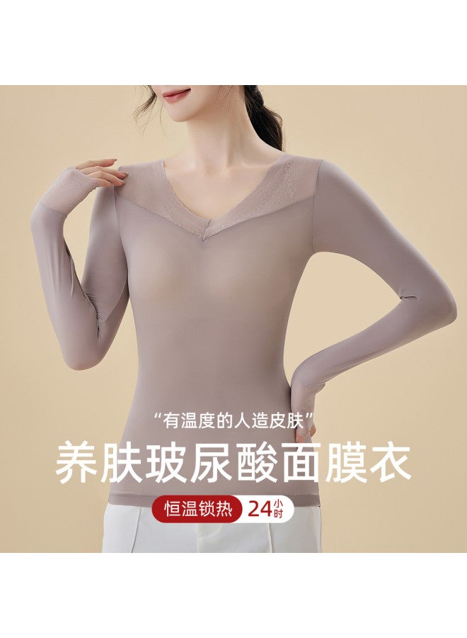 Modal Elegant Lace Base Layer Long Sleeve, Comfortable Skin-Friendly Stretch Warm Top For Women - Image 2
