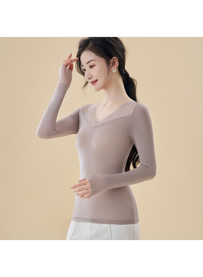 Modal Elegant Lace Base Layer Long Sleeve, Comfortable Skin-Friendly Stretch Warm Top For Women - Image 5