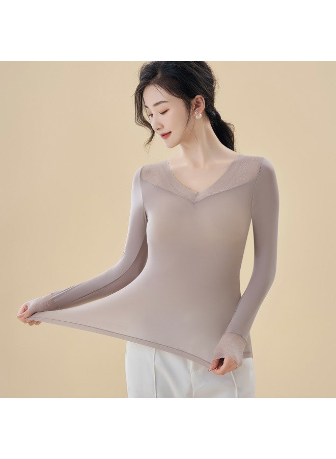 Modal Elegant Lace Base Layer Long Sleeve, Comfortable Skin-Friendly Stretch Warm Top For Women - Image 4