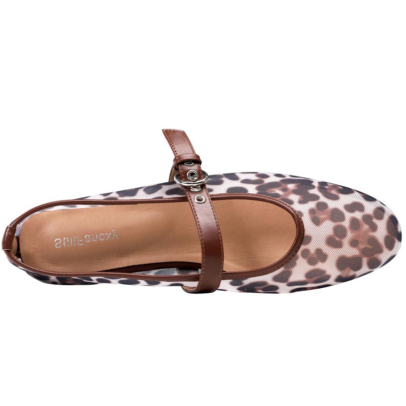 StillFancxy Leopard Flats for Women Mesh Ballet Flats Mary Jane Animal Print Shoes Slip On Casual Breathable Ballerina Flats - Image 5