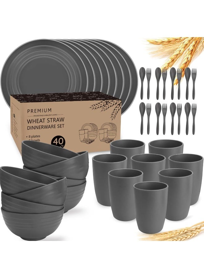 Shopwithgreen Wheat Straw Dinnerware Sets for 8 40 PCS Unbreakable Plates and Bowls Sets - Image 1