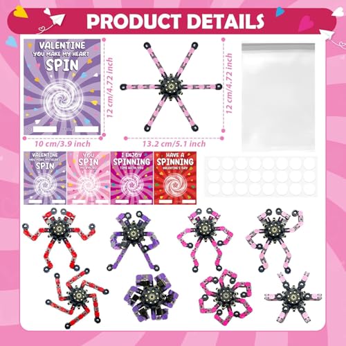 Bailiyake 24 Set Valentines Day Cards for Kids ClassroomFingertip Spinner Sensory Toys with CardsTransformable Chain Robot Finger ToyValentines Party Favors for Kids Classroom ExchangeSchool Games Prize - Image 5