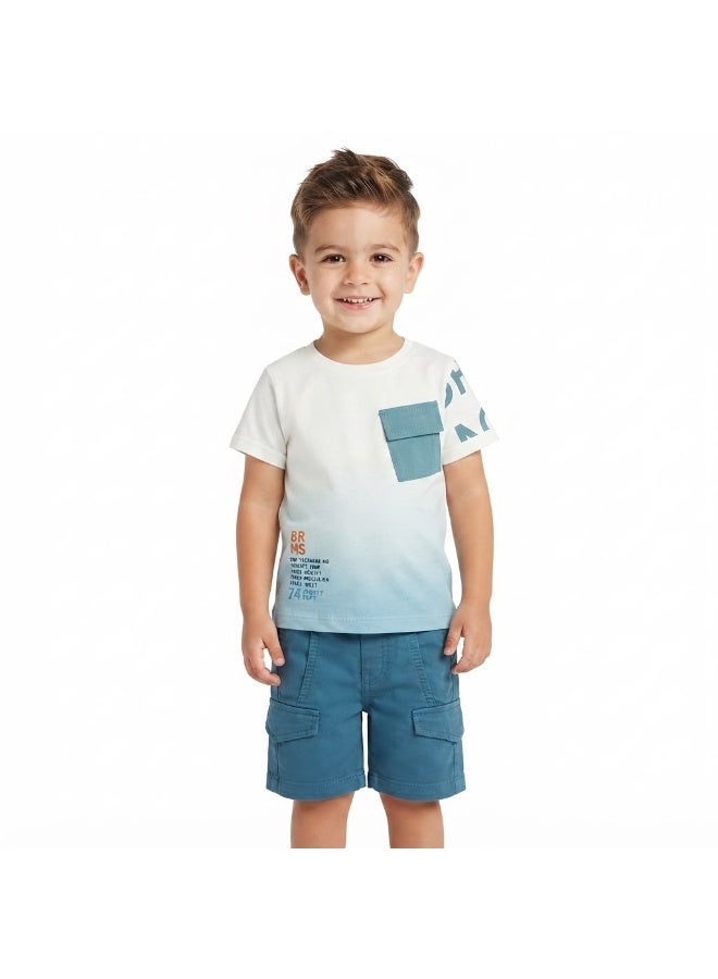 Raji Boys  T-Shirt and  Shorts Set, Teal and White code 4116 - Image 1