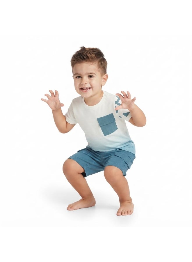 Raji Boys  T-Shirt and  Shorts Set, Teal and White code 4116 - Image 2