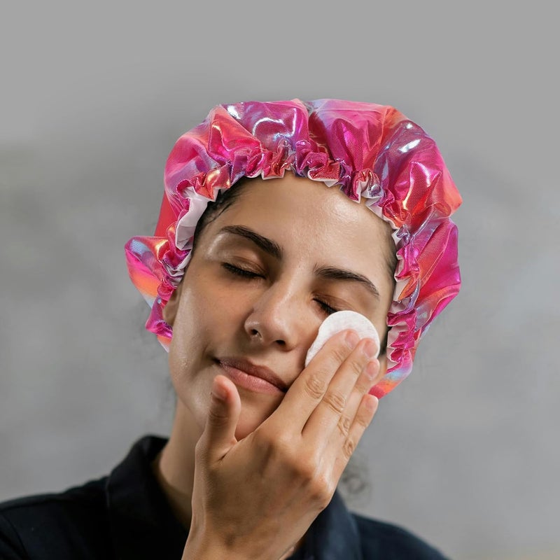 غطاء استحمام مزدوج الطبقات للمرأة، كبير ومقاوم للماء، قبعة شعر قابلة للتنفس بتصميم قوس قزح، قبعة استحمام للسفر لتجفيف الشعر الطويل والاستحمام - Image 4
