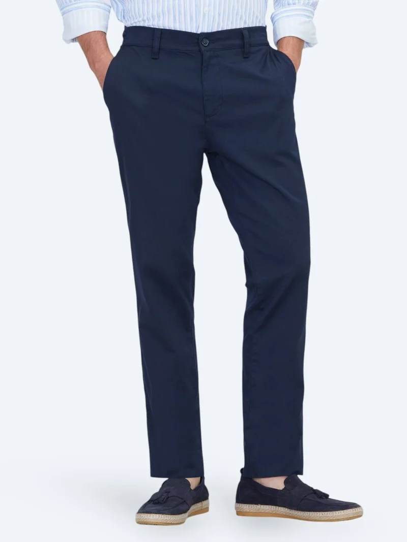 Kip Navy Blue Weaving Jogging Fit Casual Cotton Blended Trousers