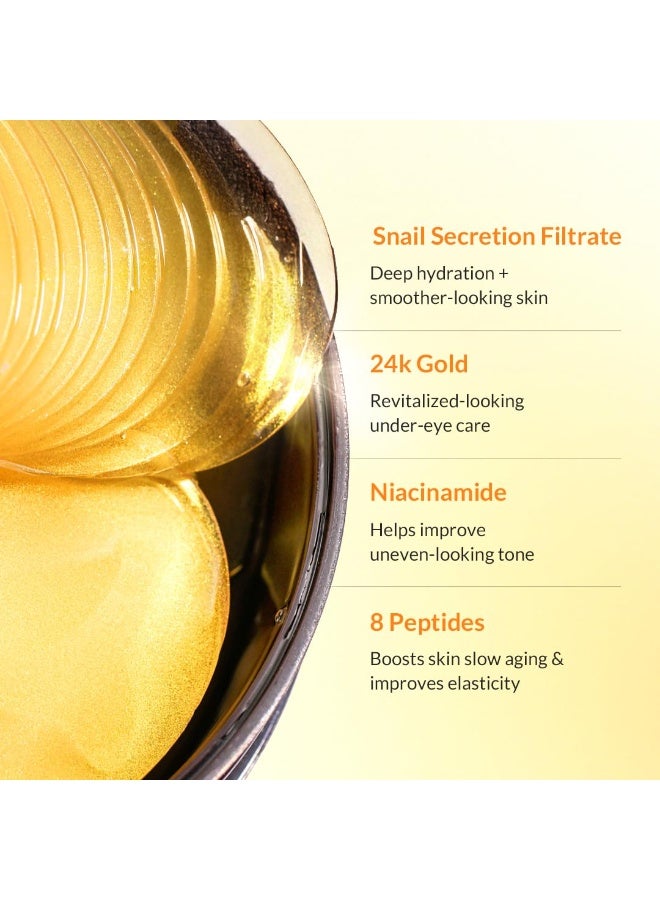 MIZON SNAIL INTENSIVE GOLD EYE GEL PATCH for Dark Circles, Moisturising Eye Serum Mask, Cooling Hydrogel for Under Eye Bags, Reduces Wrinkle 30 PAIRS (Gold & Snail) - Image 3