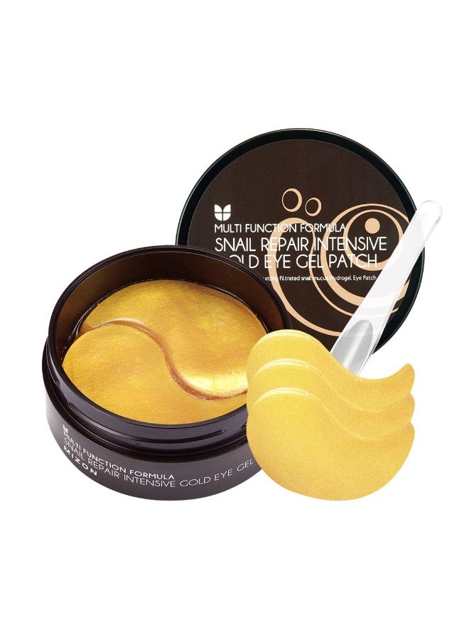 MIZON SNAIL INTENSIVE GOLD EYE GEL PATCH for Dark Circles, Moisturising Eye Serum Mask, Cooling Hydrogel for Under Eye Bags, Reduces Wrinkle 30 PAIRS (Gold & Snail) - Image 1