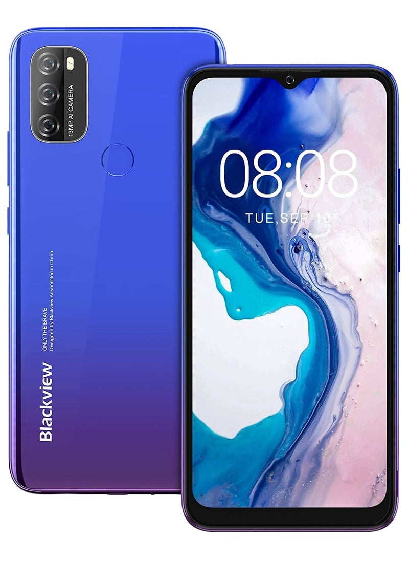 Blackview - A80 Plus 4G Mobile Phone, 6.49 inch HD+ Screen, Helio P22 4GB+64GB, Four Rear Camera, 4680mAh Battery Fast Charge, 8.8mm Thickness, Android 10 DUAL SIM Smartphone, Type-C, NFC - BLUE - Image 1