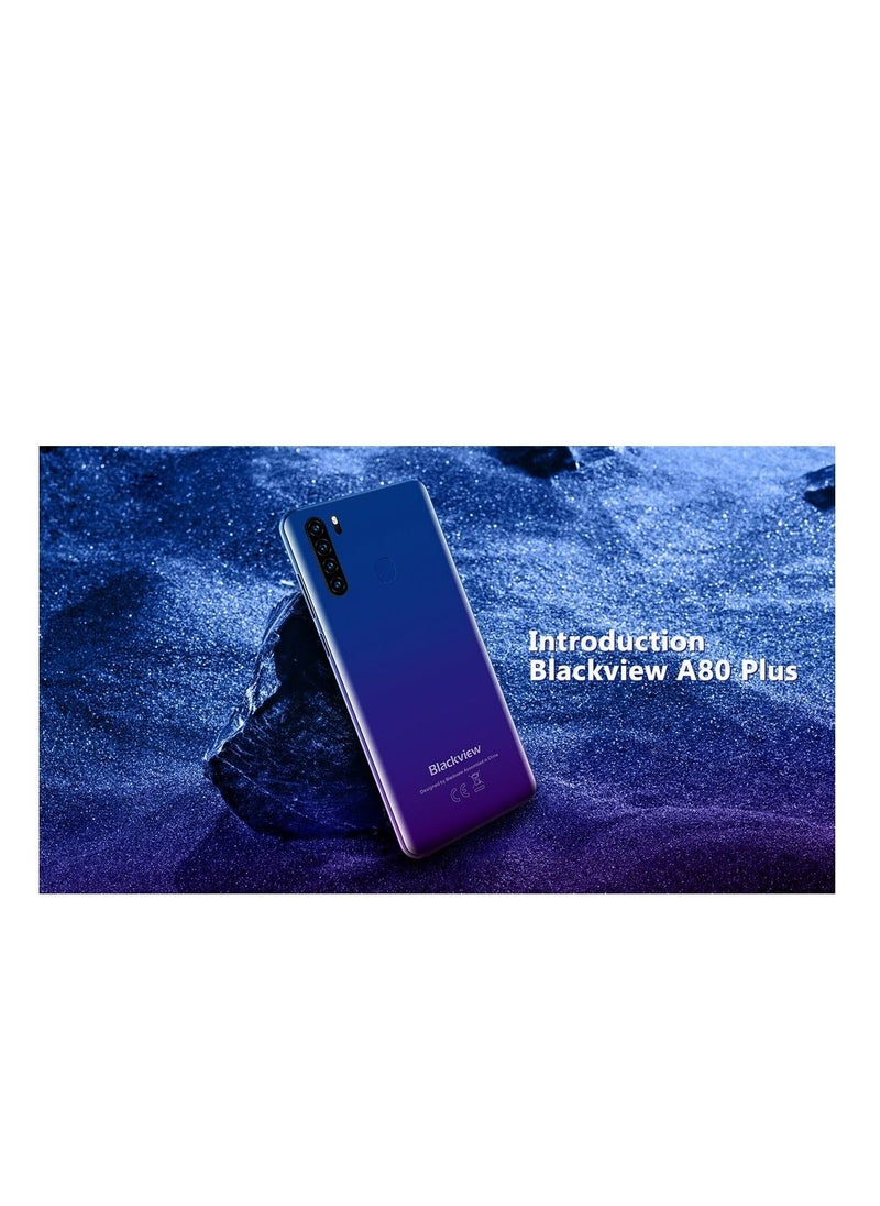Blackview - A80 Plus 4G Mobile Phone, 6.49 inch HD+ Screen, Helio P22 4GB+64GB, Four Rear Camera, 4680mAh Battery Fast Charge, 8.8mm Thickness, Android 10 DUAL SIM Smartphone, Type-C, NFC - BLUE - Image 1