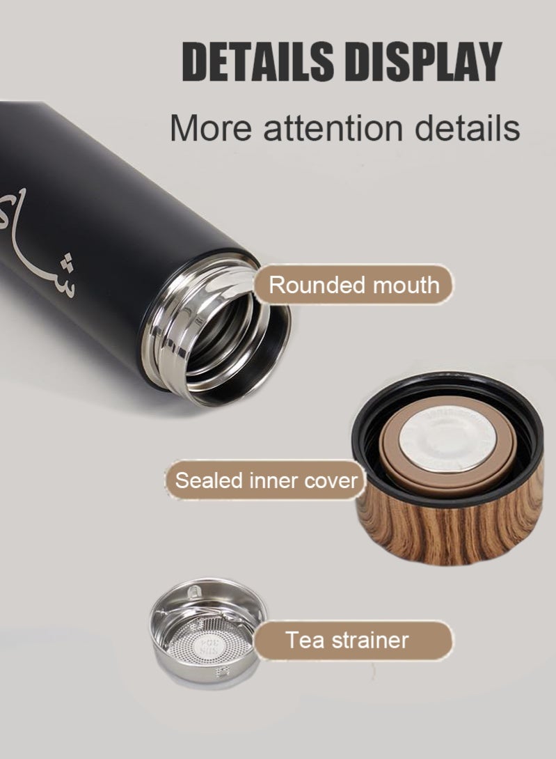 مس تيارا مجموعة صندوق هدايا أكواب معزولة، مجموعة أكواب القهوة المعزولة 3 قطع تتضمن ترمس من الفولاذ المقاوم للصدأ سعة 500 مل و2 كوب قهوة مزدوج الطبقة سعة 80 مل، عزل حراري وبارد لمدة 12 ساعة، مقاوم للتسرب وسهل التنظيف، مثالي للسفر والمكتب والتخييم، مناسب للهدايا، هدية اليوم الوطني السعودي. - Image 3