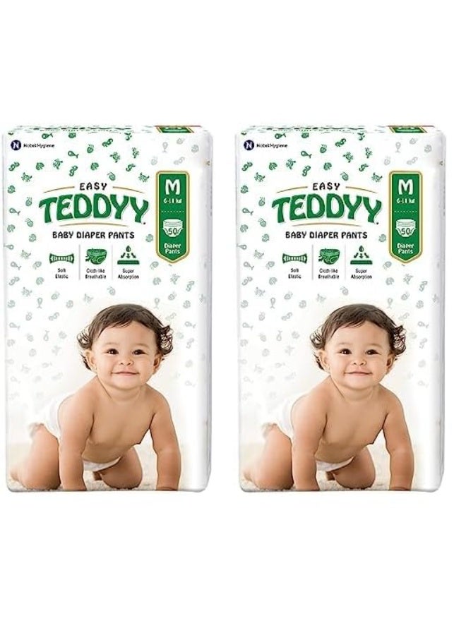 TEDDYY Baby Easy Medium Diaper Pants 50 Count (Pack of 2), 7-12 kgs, 12 hrs Leak Protection, Anti - Bacterial - Image 1