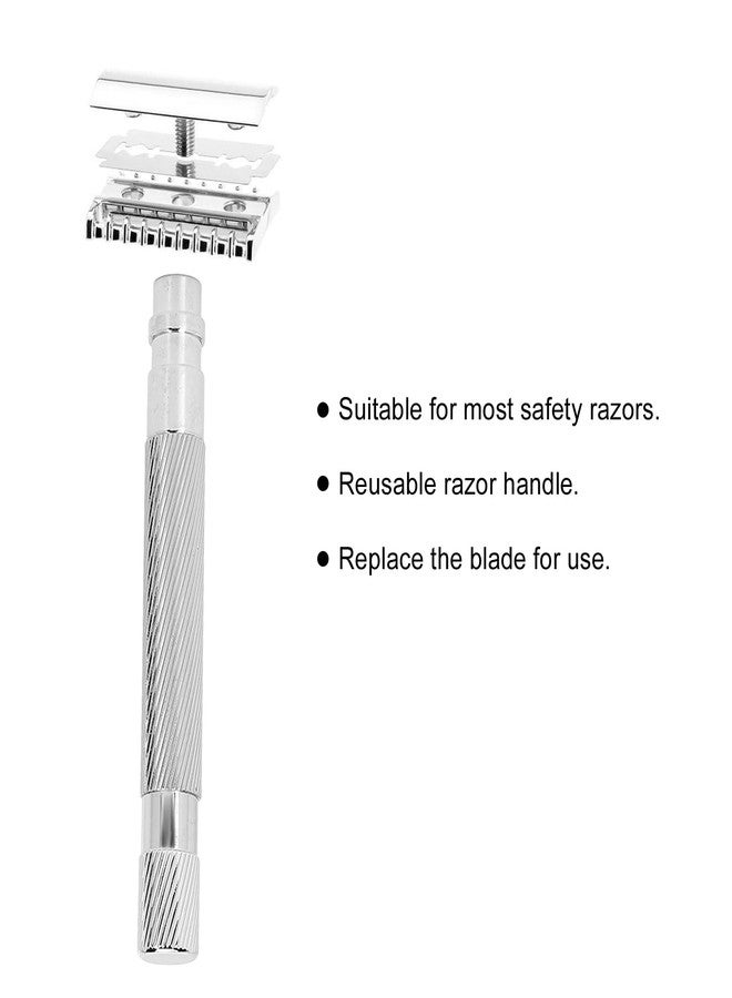 Betued Manual Handle, Safety Shaving Handle, Safety Men's Handle Safety Handle Metal Replacement Retro Shaver Handle Metal Handle for Mens Razors for Shaving (Silver) - Image 3