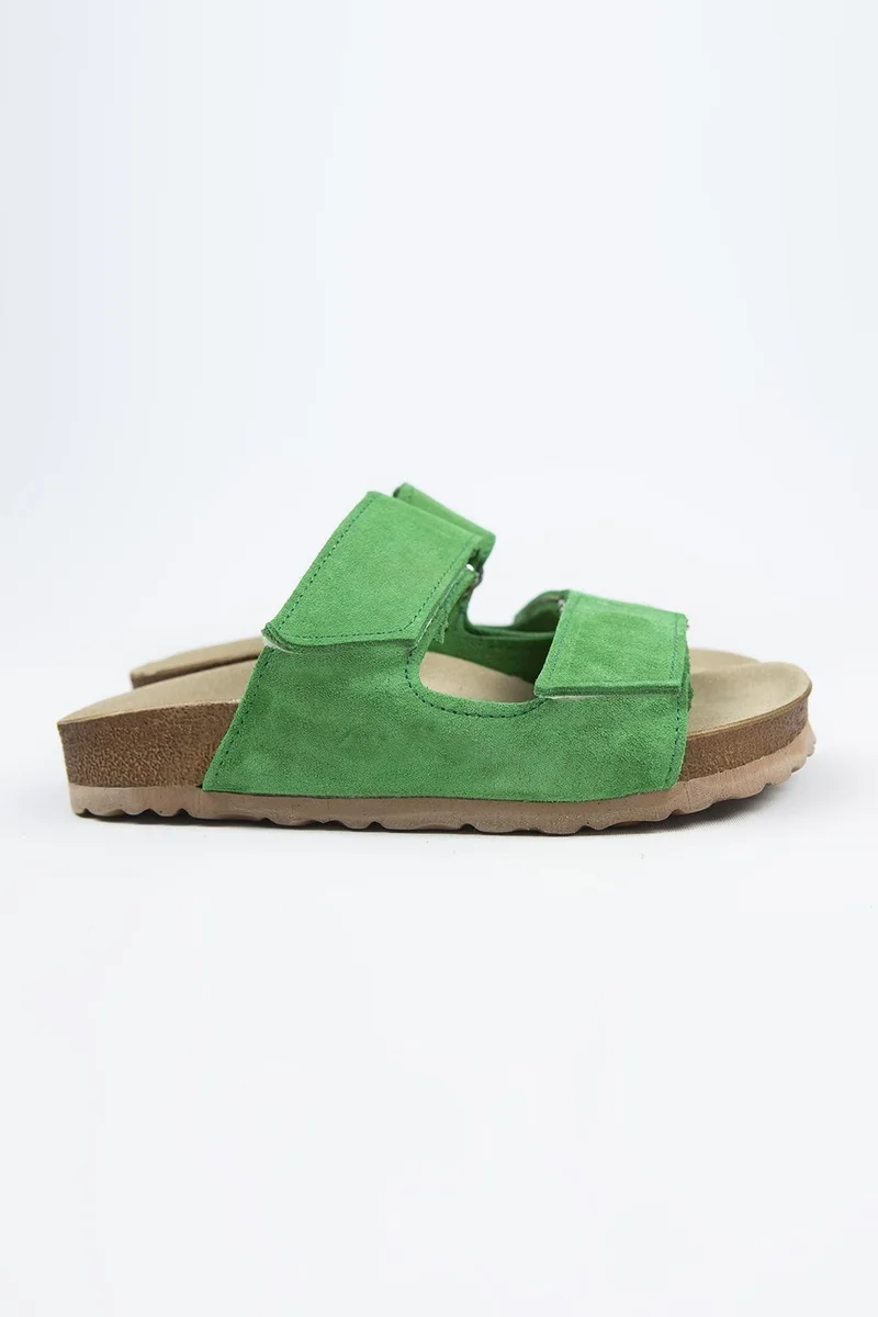 Manijero Manijero Vina Women's Genuine Leather Green Slippers with Velcro Closure