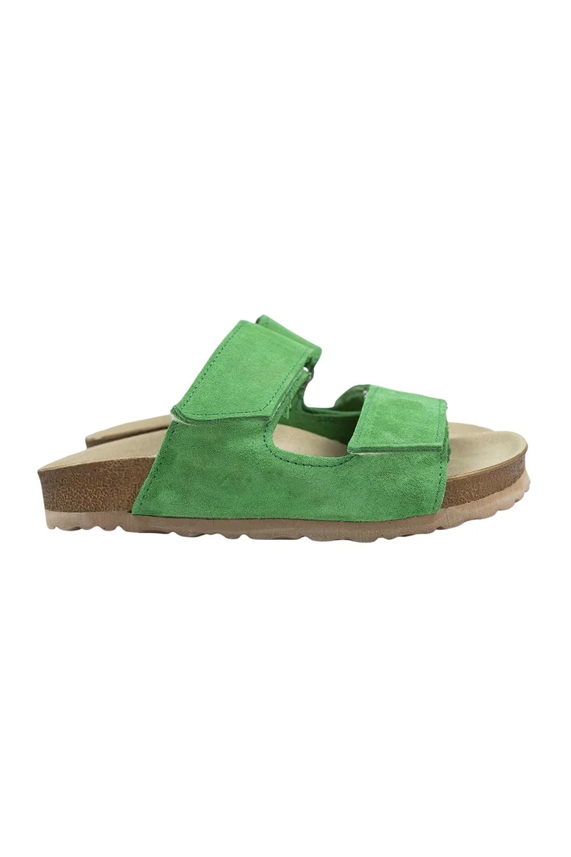 Manijero Manijero Vina Women's Genuine Leather Green Slippers with Velcro Closure