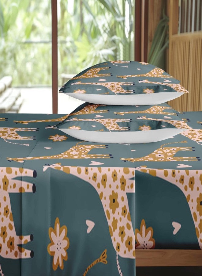Pamnest Full Size Bed Sheet Sets, Funny Giraffe Flower Soft Microfiber 4 Pcs Bedding Sets for Kids and Adults Bedroom Bed Decor, Animal Cute Boho Flat, Fitted Sheet and 2 Pillowcases - Image 4