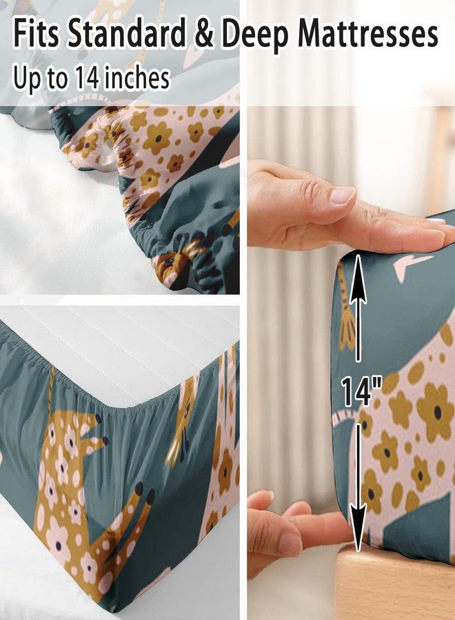 Pamnest Full Size Bed Sheet Sets, Funny Giraffe Flower Soft Microfiber 4 Pcs Bedding Sets for Kids and Adults Bedroom Bed Decor, Animal Cute Boho Flat, Fitted Sheet and 2 Pillowcases - Image 5