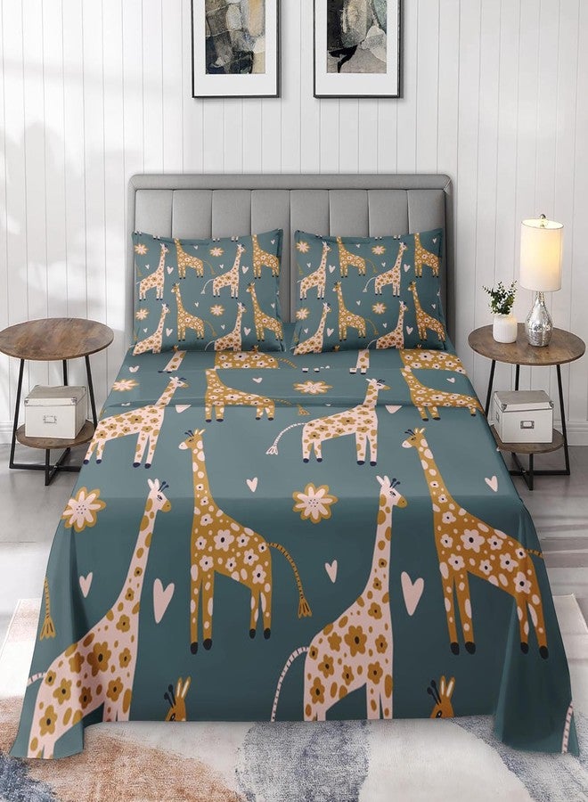 Pamnest Full Size Bed Sheet Sets, Funny Giraffe Flower Soft Microfiber 4 Pcs Bedding Sets for Kids and Adults Bedroom Bed Decor, Animal Cute Boho Flat, Fitted Sheet and 2 Pillowcases - Image 3