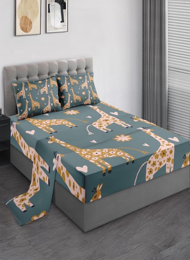Pamnest Full Size Bed Sheet Sets, Funny Giraffe Flower Soft Microfiber 4 Pcs Bedding Sets for Kids and Adults Bedroom Bed Decor, Animal Cute Boho Flat, Fitted Sheet and 2 Pillowcases - Image 1