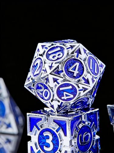 RULE DICE RULE DND Dice Set Metal Blue Solid Weighted DD Dungeons Dragons Polyhedral D20 D4 D12 D10 D D8 D6 with Gift Box - Image 1