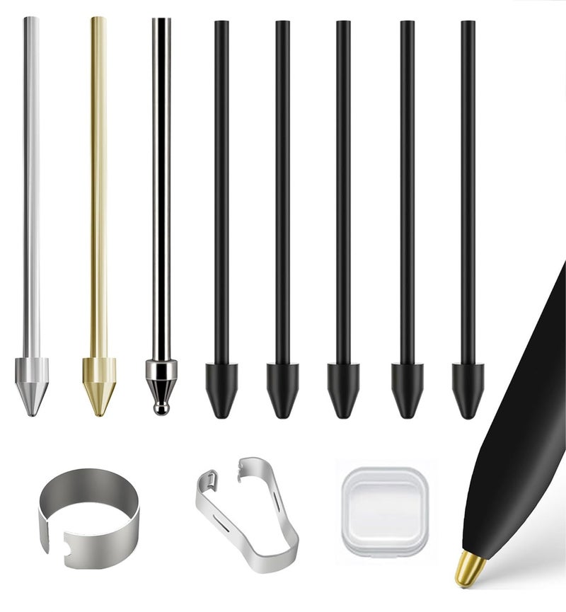 SLAUNT Replacement Metal Nibs/Tips Compatible with Samsung Galaxy Tab S10 Ultra/S9/S9 Ultra/S8/S8 Ultra/S7/S7 FE/S6 Lite/S22U/S23U/S24U/S25U S Pen 2 Pcs Metal+Plastic Nibs/Tips+Clip (3+5 pcs Set) - Image 1