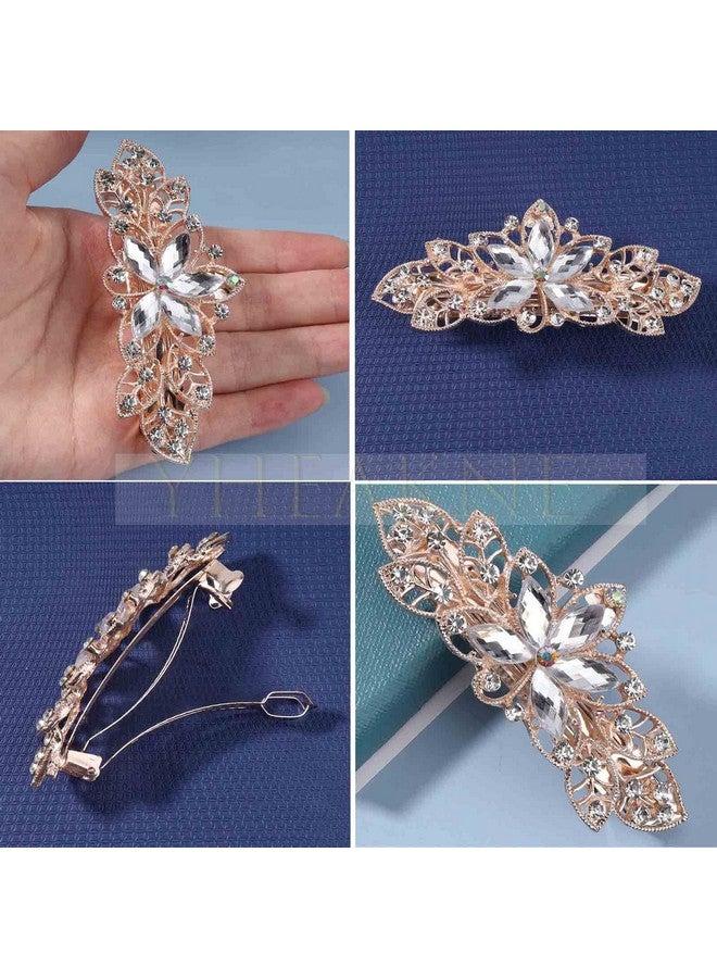 Yheakne Crystal Wedding Hair Clip Barrette Gold Rhinestone Hair Barrette Bling Bridal Headpieces Decorative Head Clip Headwear Crystal Hair Clip Bride Hair Accessories For Women And Girls (Gold) - Image 5