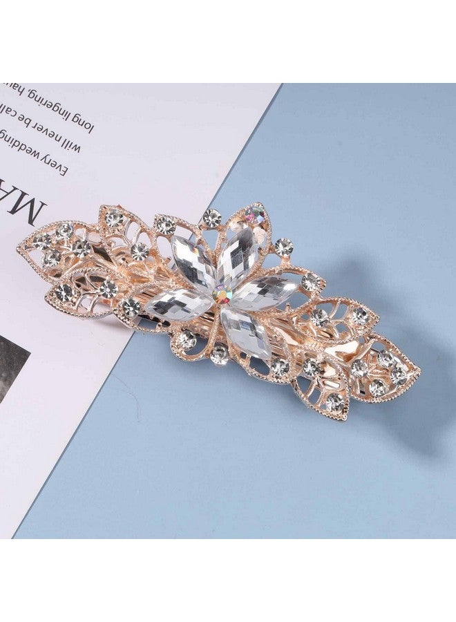 Yheakne Crystal Wedding Hair Clip Barrette Gold Rhinestone Hair Barrette Bling Bridal Headpieces Decorative Head Clip Headwear Crystal Hair Clip Bride Hair Accessories For Women And Girls (Gold) - Image 3