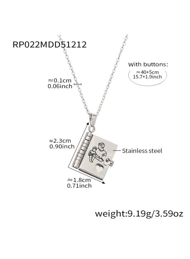Mili Sweet Home Series Book Pendant Collarbone Chain Plated 18k Gold Fashion Trend Engraved Stainless Steel Necklace