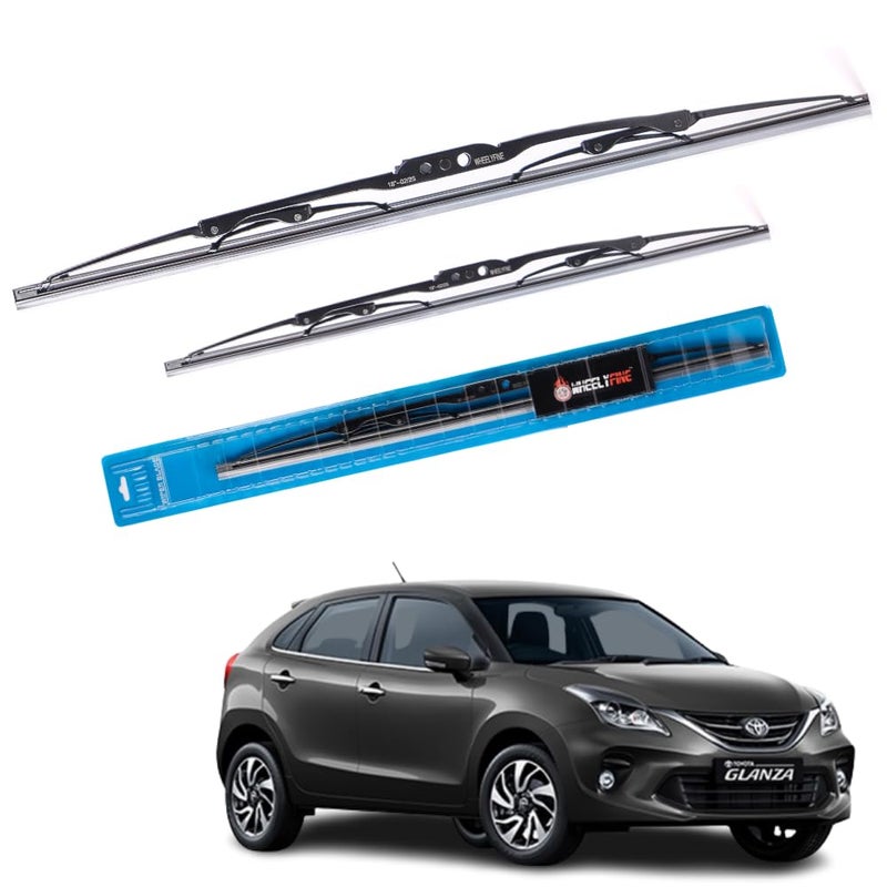 Wheelyfine Car Wiper Blades | Metal Frame | Water Repellent Windshield Wipers | Blade Refills (Toyota Glanza (2019 Onwards) Dr 24"/Pa 16") - Image 1