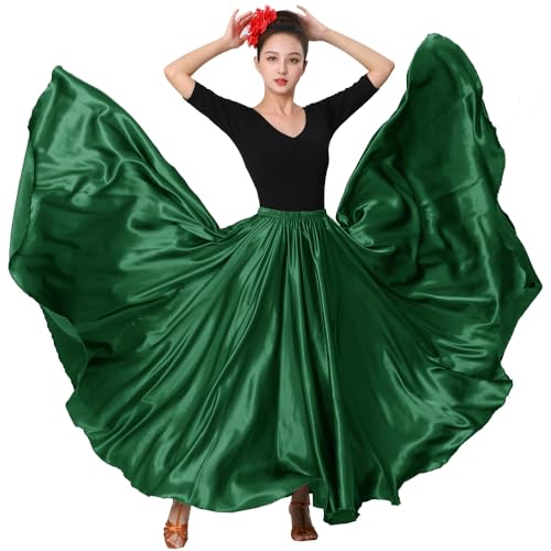 Sancan Women Full Ankle Length Retro Long Maxi Skirt for Dance Gypsy Costume Church Praise Worship Celebration Party Cosplay Christmas Green - Image 1