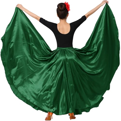 Sancan Women Full Ankle Length Retro Long Maxi Skirt for Dance Gypsy Costume Church Praise Worship Celebration Party Cosplay Christmas Green - Image 3
