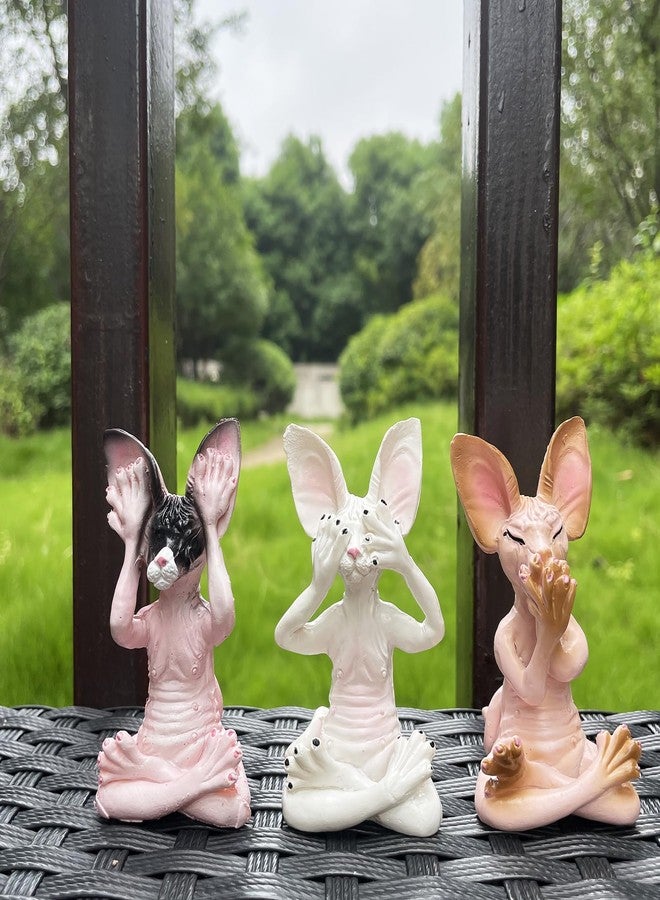 JARPSIRY Set of 3 Wise Sphynx Cat Statue See Hear Speak No Evil Zen Meditating Yoga Cats Figurine Buddha Sculptures 3.3" Tall Shelf Sitters Home Office Decor - Image 2