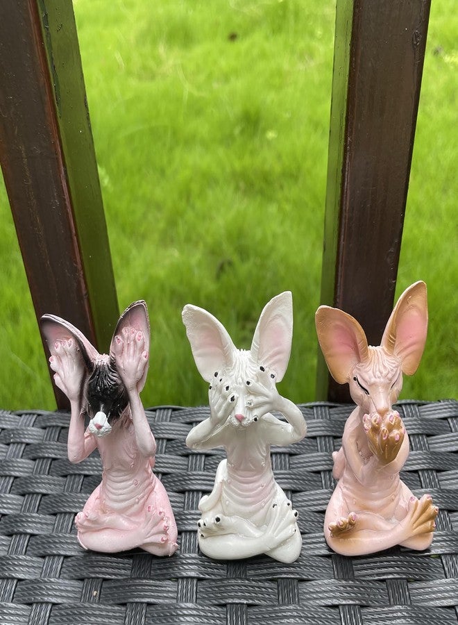 JARPSIRY Set of 3 Wise Sphynx Cat Statue See Hear Speak No Evil Zen Meditating Yoga Cats Figurine Buddha Sculptures 3.3" Tall Shelf Sitters Home Office Decor - Image 4