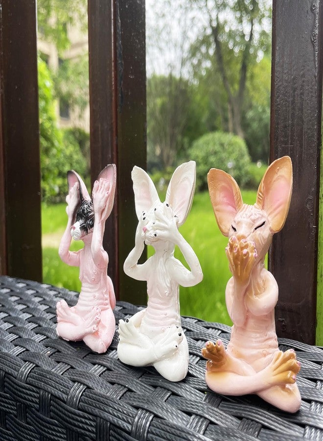 JARPSIRY Set of 3 Wise Sphynx Cat Statue See Hear Speak No Evil Zen Meditating Yoga Cats Figurine Buddha Sculptures 3.3" Tall Shelf Sitters Home Office Decor - Image 3