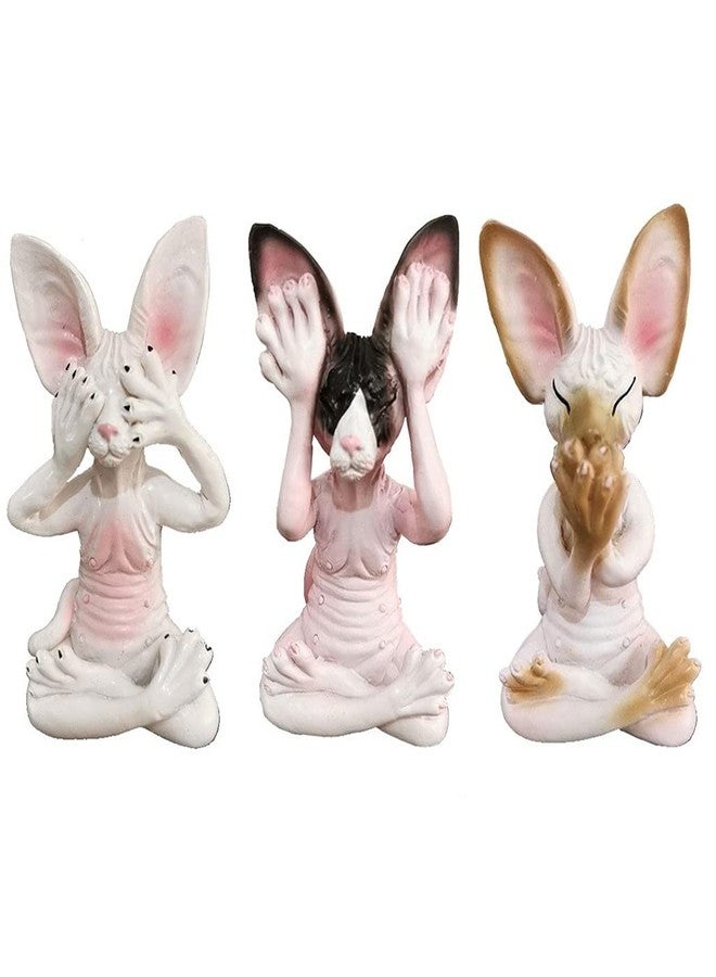 JARPSIRY Set of 3 Wise Sphynx Cat Statue See Hear Speak No Evil Zen Meditating Yoga Cats Figurine Buddha Sculptures 3.3" Tall Shelf Sitters Home Office Decor - Image 1
