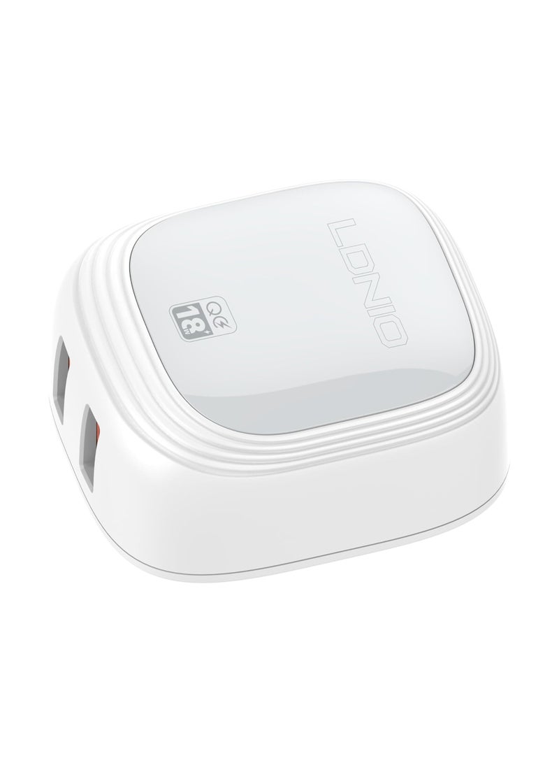 LDNIO A2522C Fast Wall Charger With Replaceable Plug UK US EU And Cable From Type C To Lightning Led Display 30W - White