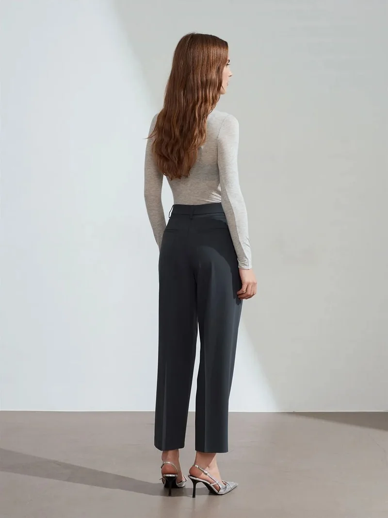 ديلفين Dilvin High-Waist Pleated Straight-Leg Trousers