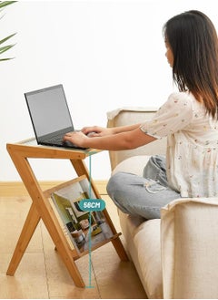 HOME TASTE TOMSUN Boho Rattan Side Table Mid Century Bamboo Nightstand with Glass Top and Storage Wooden Accent Bedside Table  - Image 3